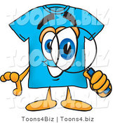 Vector Illustration of a Cartoon T-Shirt Mascot Looking Through a Magnifying Glass by Toons4Biz