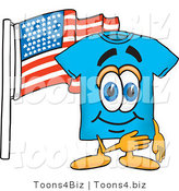 Vector Illustration of a Cartoon T-Shirt Mascot Pledging Allegiance to an American Flag by Mascot Junction