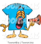 Vector Illustration of a Cartoon T-Shirt Mascot Screaming into a Megaphone by Mascot Junction