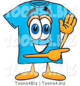 Vector Illustration of a Cartoon T-Shirt Mascot Waving and Pointing by Mascot Junction