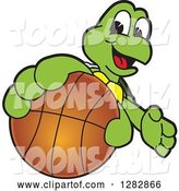 Vector Illustration of a Cartoon Turtle Mascot Catching or Holding out a Basketball by Mascot Junction