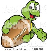 Vector Illustration of a Cartoon Turtle Mascot Catching or Holding out an American Football by Mascot Junction
