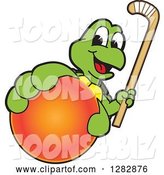 Vector Illustration of a Cartoon Turtle Mascot Holding out a Field Hockey Ball and Stick by Toons4Biz
