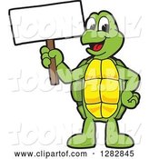 Vector Illustration of a Cartoon Turtle Mascot Holding up a Blank Sign by Toons4Biz