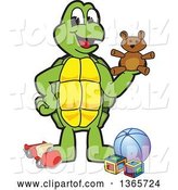 Vector Illustration of a Cartoon Turtle Mascot Playing with Toys by Toons4Biz