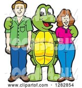 Vector Illustration of a Cartoon Turtle Mascot Posing with Parents by Mascot Junction
