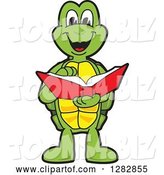 Vector Illustration of a Cartoon Turtle Mascot Reading a Book by Mascot Junction