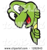 Vector Illustration of a Cartoon Turtle Mascot Smiling Around a Sign by Mascot Junction