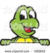 Vector Illustration of a Cartoon Turtle Mascot Smiling over a Sign by Mascot Junction