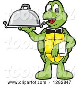 Vector Illustration of a Cartoon Turtle Mascot Waiter Holding a Cloche Platter by Toons4Biz