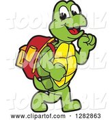 Vector Illustration of a Cartoon Turtle Mascot Walking to School by Mascot Junction