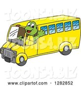 Vector Illustration of a Cartoon Turtle Mascot Waving and Driving a Bus by Mascot Junction