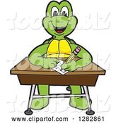 Vector Illustration of a Cartoon Turtle Mascot Writing at a Desk by Toons4Biz