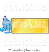 Vector Illustration of a Cartoon Water Drop Mascot by a Blank Gold Plaque by Mascot Junction