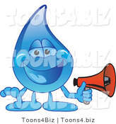 Vector Illustration of a Cartoon Water Drop Mascot Holding a Megaphone by Mascot Junction