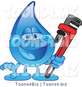 Vector Illustration of a Cartoon Water Drop Mascot Holding a Monkey Wrench by Toons4Biz