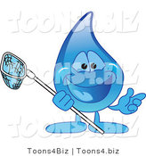 Vector Illustration of a Cartoon Water Drop Mascot Holding a Net by Mascot Junction
