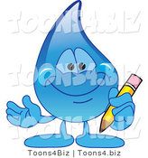 Vector Illustration of a Cartoon Water Drop Mascot Holding a Pencil by Mascot Junction