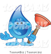 Vector Illustration of a Cartoon Water Drop Mascot Holding a Toilet Plunger by Mascot Junction