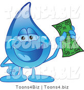 Vector Illustration of a Cartoon Water Drop Mascot Holding Cash by Mascot Junction