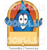 Vector Illustration of a Cartoon Water Drop Mascot on a Blank Tan Label, Logo or Sign by Toons4Biz