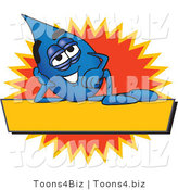 Vector Illustration of a Cartoon Water Drop Mascot Reclining over a Yellow Banner with an Orange Burst by Toons4Biz