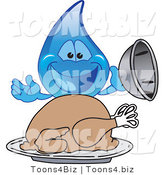 Vector Illustration of a Cartoon Water Drop Mascot Serving a Thanksgiving Turkey by Mascot Junction