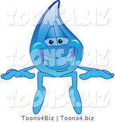 Vector Illustration of a Cartoon Water Drop Mascot Sitting on a Blank Sign by Mascot Junction