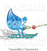 Vector Illustration of a Cartoon Water Drop Mascot Waving and Water Skiing by Mascot Junction
