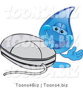Vector Illustration of a Cartoon Water Drop Mascot with a Comptuer Mouse by Mascot Junction