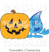 Vector Illustration of a Cartoon Water Drop Mascot with a Halloween Pumpkin by Mascot Junction