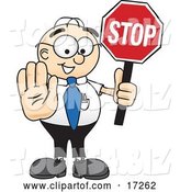 Vector Illustration of a Cartoon White Businessman Nerd Mascot Holding a Stop Sign by Mascot Junction