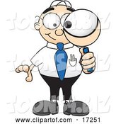 Vector Illustration of a Cartoon White Businessman Nerd Mascot Looking Through a Magnifying Glass by Mascot Junction