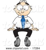 Vector Illustration of a Cartoon White Businessman Nerd Mascot Seated While Staring Forward by Mascot Junction