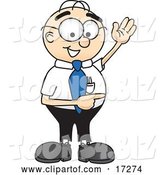 Vector Illustration of a Cartoon White Businessman Nerd Mascot Waving and Pointing to the Right by Mascot Junction