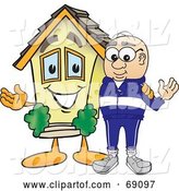 Vector Illustration of a Cartoon White Male Senior Citizen Mascot Beside a New House by Mascot Junction