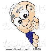 Vector Illustration of a Cartoon White Male Senior Citizen Mascot Looking Around a Sign by Mascot Junction