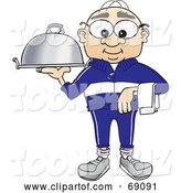 Vector Illustration of a Cartoon White Male Senior Citizen Mascot Serving a Platter by Mascot Junction