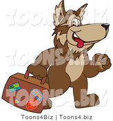 Vector Illustration of a Cartoon Wolf Mascot Carrying Luggage by Mascot Junction