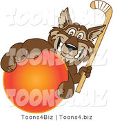 Vector Illustration of a Cartoon Wolf Mascot Grabbing a Hockey Ball by Mascot Junction