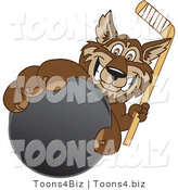 Vector Illustration of a Cartoon Wolf Mascot Grabbing a Hockey Puck by Toons4Biz