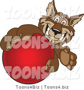 Vector Illustration of a Cartoon Wolf Mascot Grabbing a Red Ball by Mascot Junction