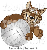 Vector Illustration of a Cartoon Wolf Mascot Grabbing a Volleyball by Mascot Junction