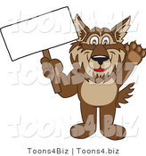 Vector Illustration of a Cartoon Wolf Mascot Holding a Blank Sign by Mascot Junction