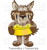 Vector Illustration of a Cartoon Wolf Mascot Holding a Food Bowl by Mascot Junction