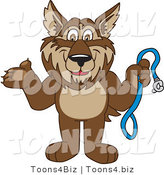 Vector Illustration of a Cartoon Wolf Mascot Holding a Leash by Mascot Junction