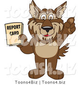 Vector Illustration of a Cartoon Wolf Mascot Holding a Report Card by Mascot Junction