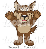 Vector Illustration of a Cartoon Wolf Mascot Holding His Paws up by Toons4Biz