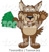 Vector Illustration of a Cartoon Wolf Mascot Holding Money by Mascot Junction