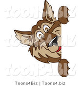 Vector Illustration of a Cartoon Wolf Mascot Looking Around a Blank Sign by Mascot Junction